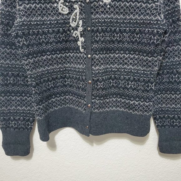 Eddie Bauer Fair Isle button up sweater cardigan wool gray - Picture 2 of 7